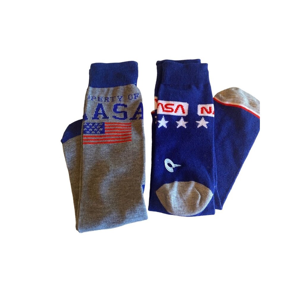 NASA Novelty Socks Set of 2 Pairs Blue Gray Red‎